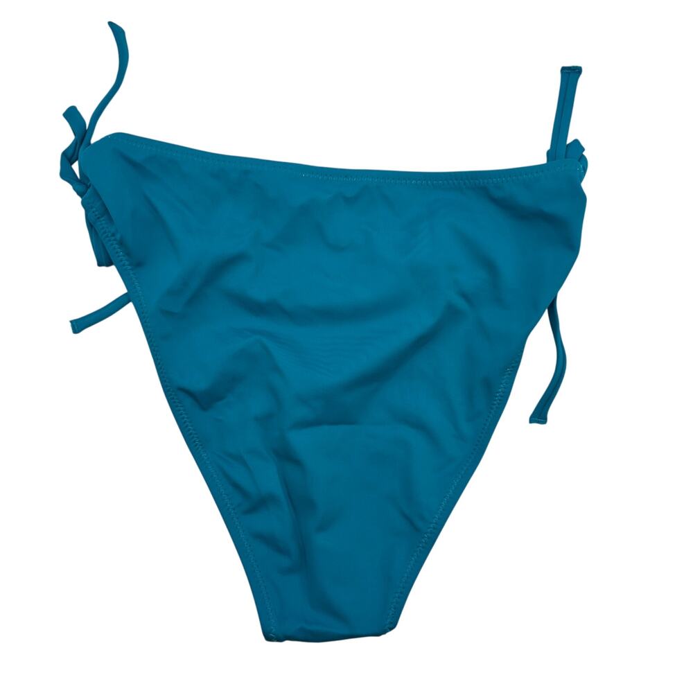 Halara Womans size M Cheeky Tie Side Bikini Swim Bottom Lined Lake Blue NEW - Picture 3 of 8